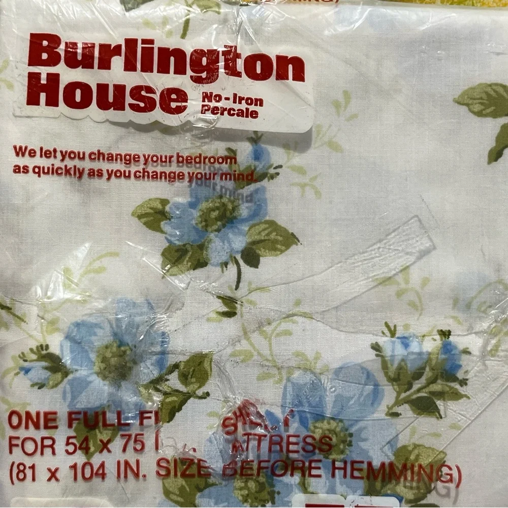 Burlington House Floral Full Flat Fitted Sheet Set Cotton Poly Vintage 60s 70s